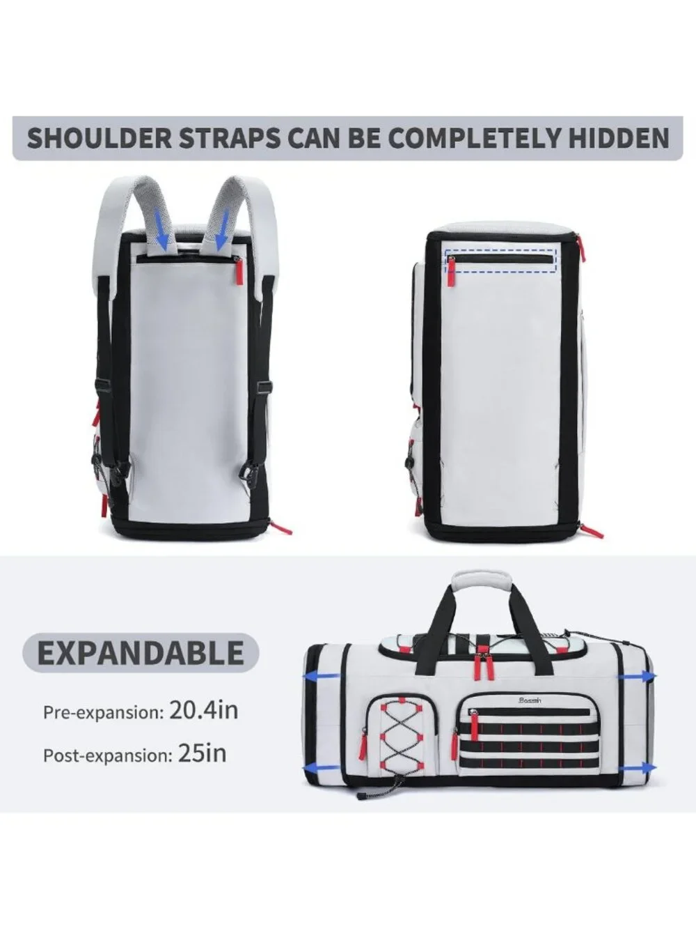 Expandable 45L-50L Sports Duffle Gym Bag for Men & Women - Versatile Travel Tote